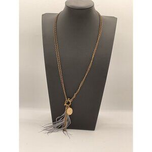 Gold-Tone Chain Necklace With Feather & Coin Pendant